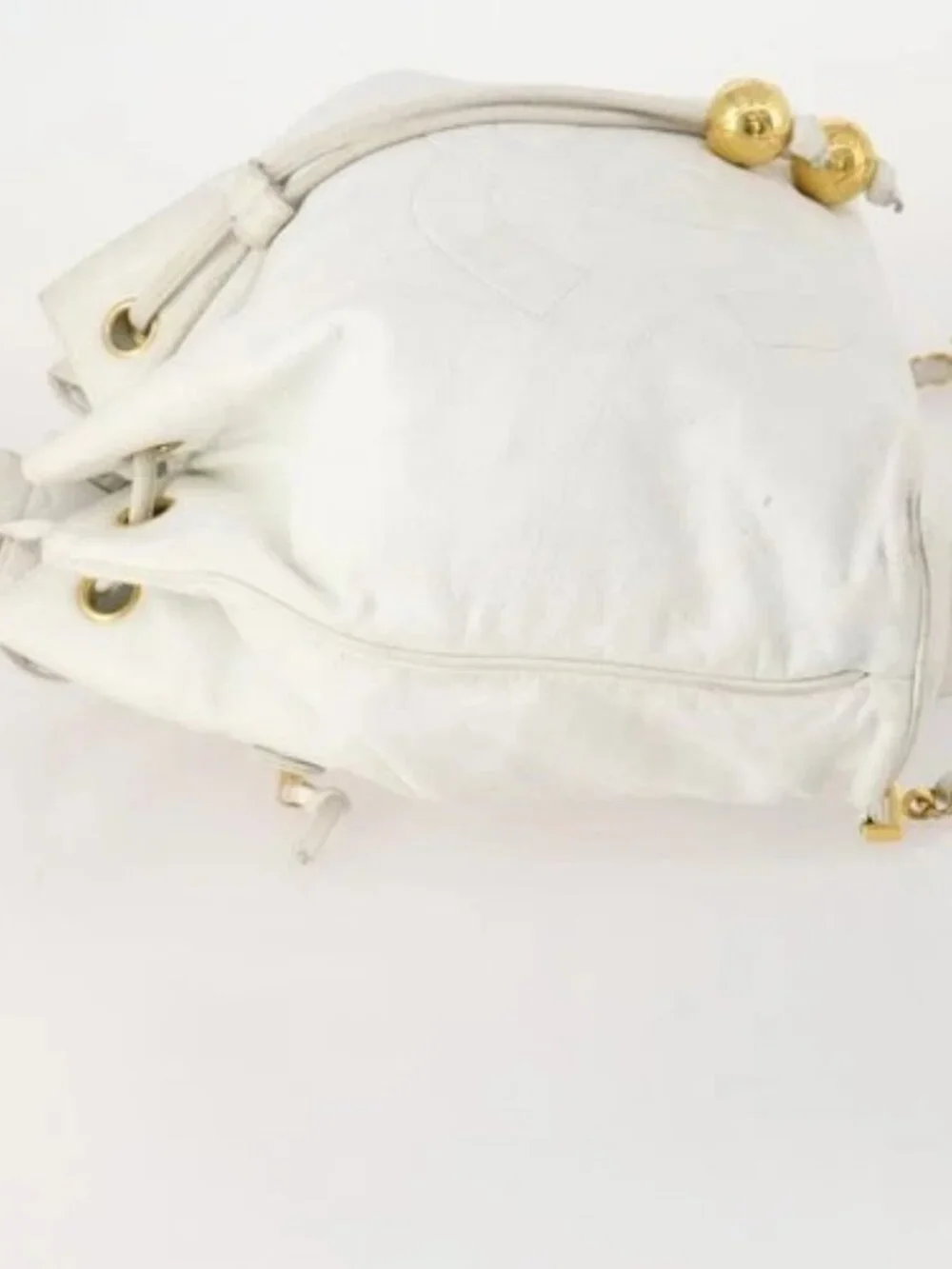 CHANEL Backpack Leather White Gold CC Auth gh1739